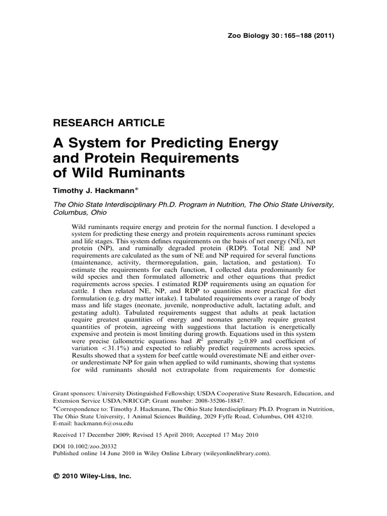 Predicting Energy & Protein Needs in Ruminants | PDF | Regression ...