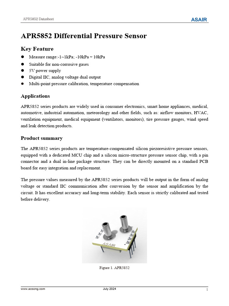 APR5852 Differential Pressure Sensor Datasheet | PDF | Pressure ...