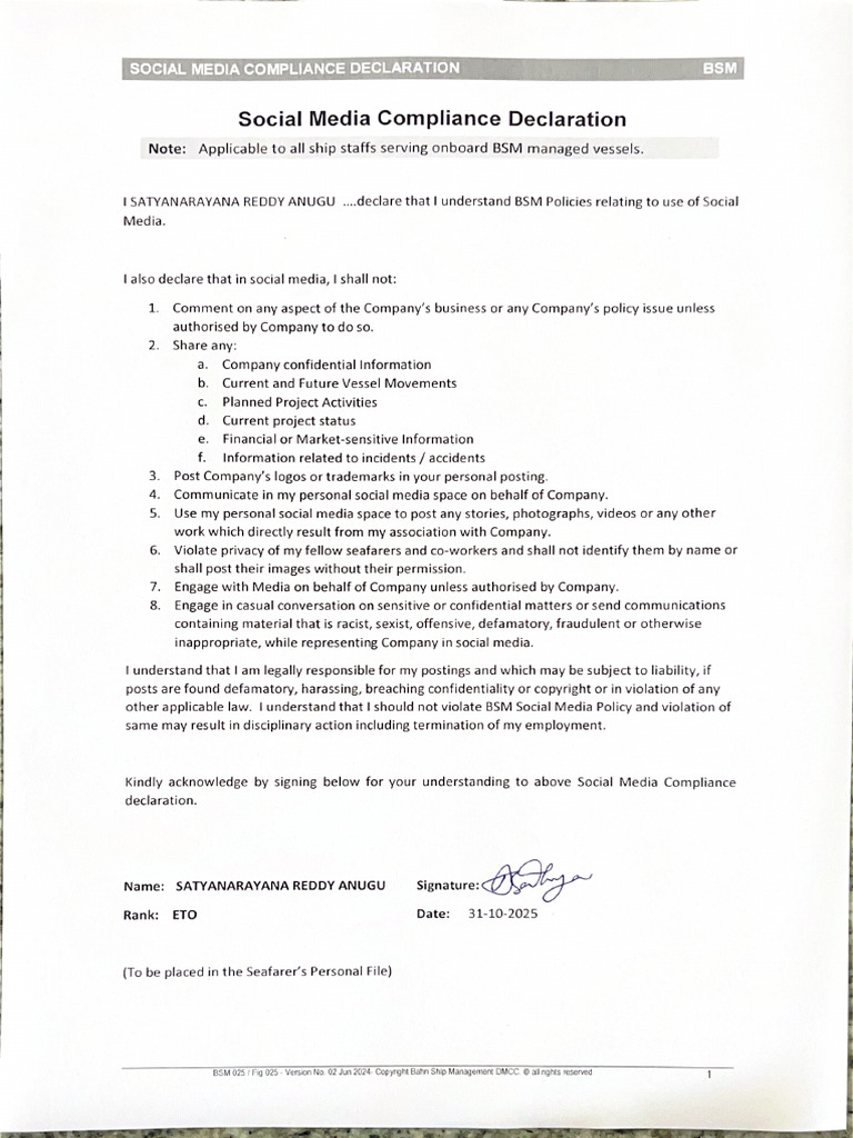 Social Media Compliance Declaration | PDF