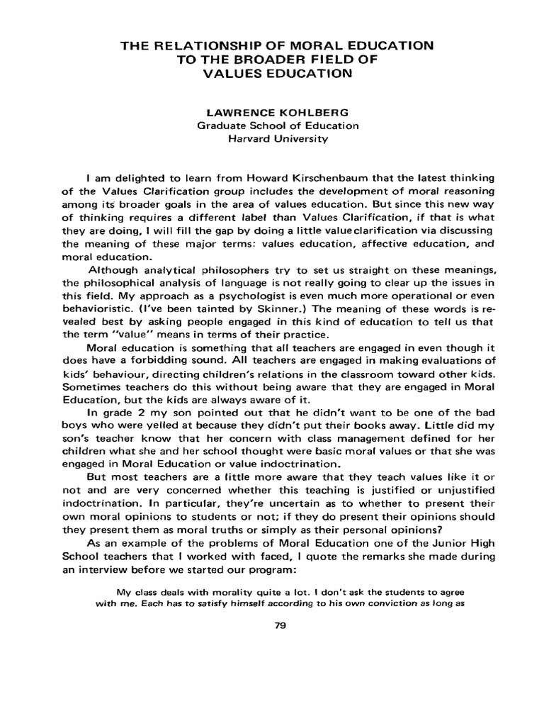 The Relationship of Moral Education To The Broader Field of Values ...