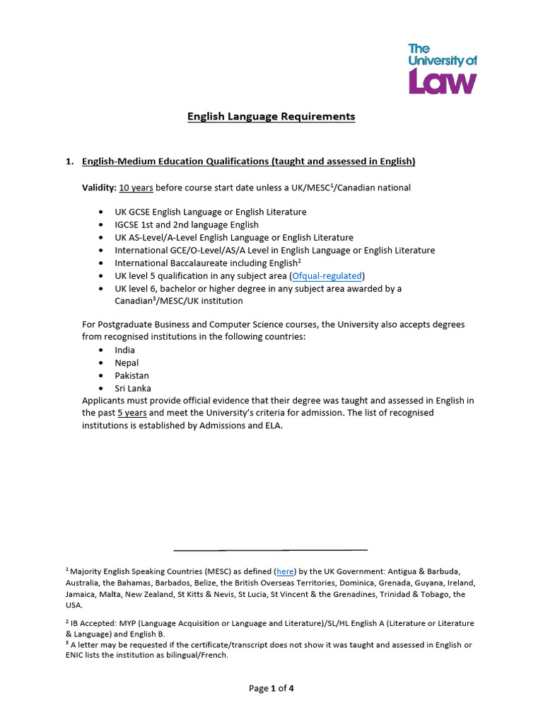 English Language Qualification Requirements | PDF | Academic Degree ...