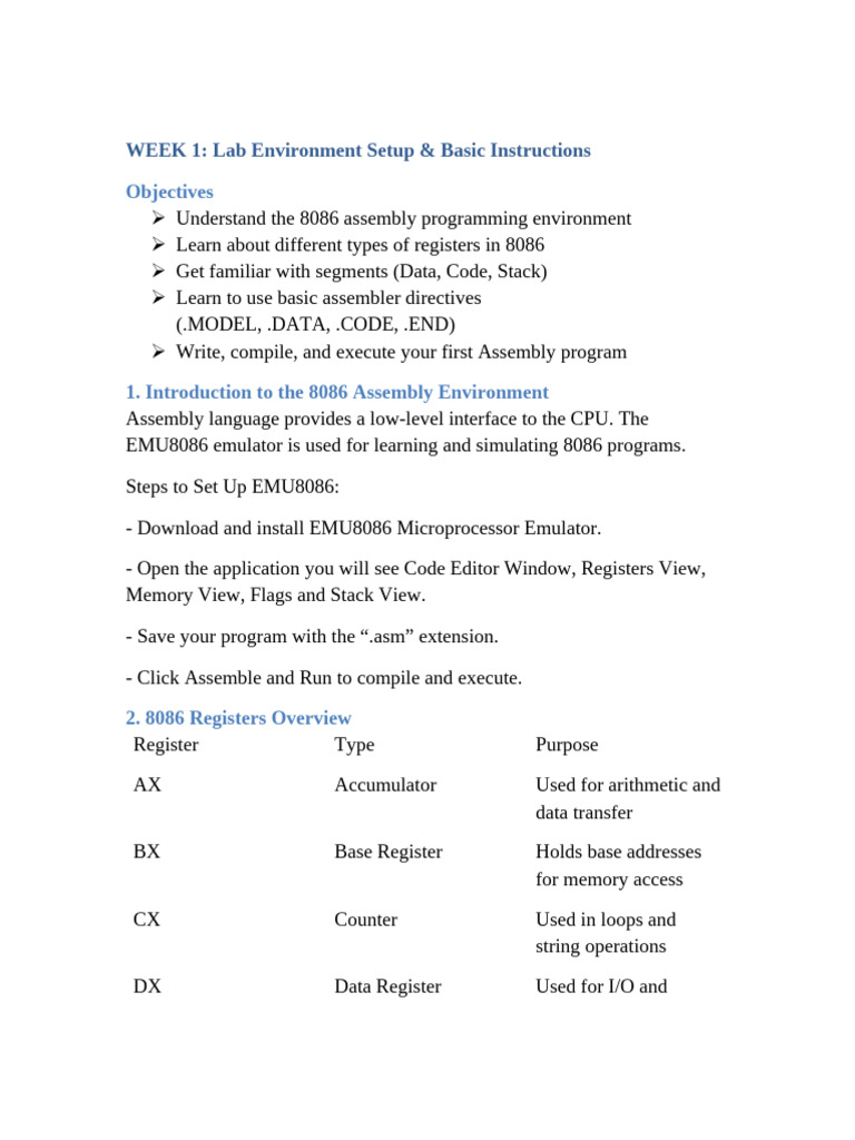 Week1 Assembly Lab Manual | PDF | Assembly Language | Computer Engineering