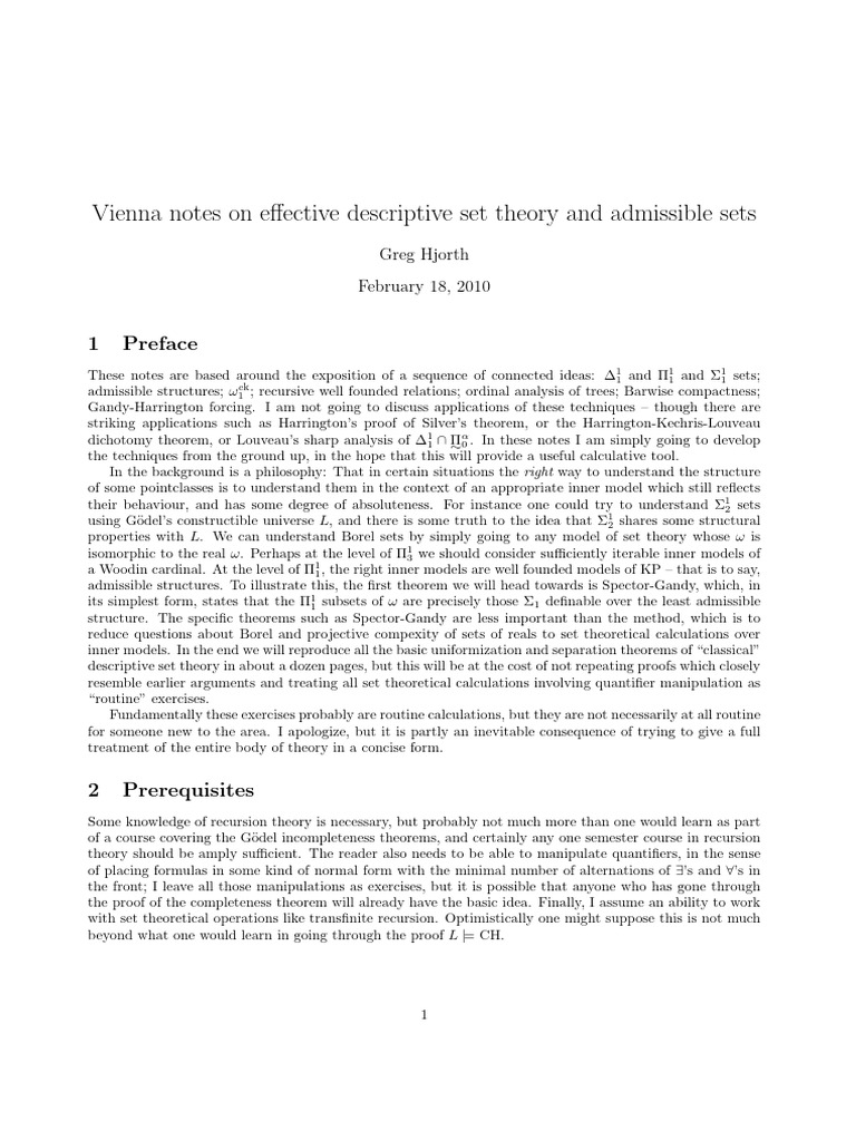 Effective Descriptive Set Theory Notes | PDF | Theory | Mathematical Proof
