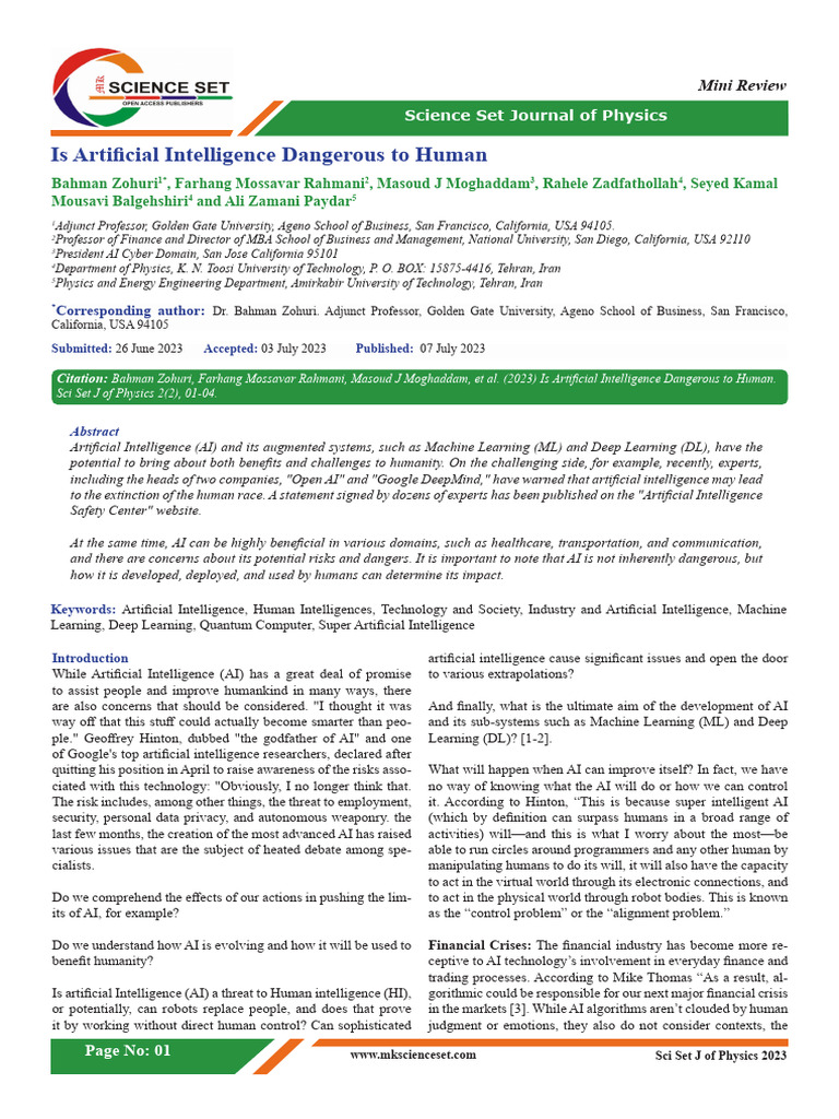 Is Artificial Intelligence Dangerousto Human | PDF | Artificial ...