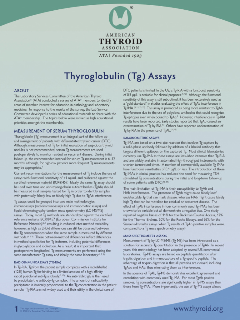 Thyroglobulin Measurement in Thyroid Cancer | PDF | Thyroid | Medical ...