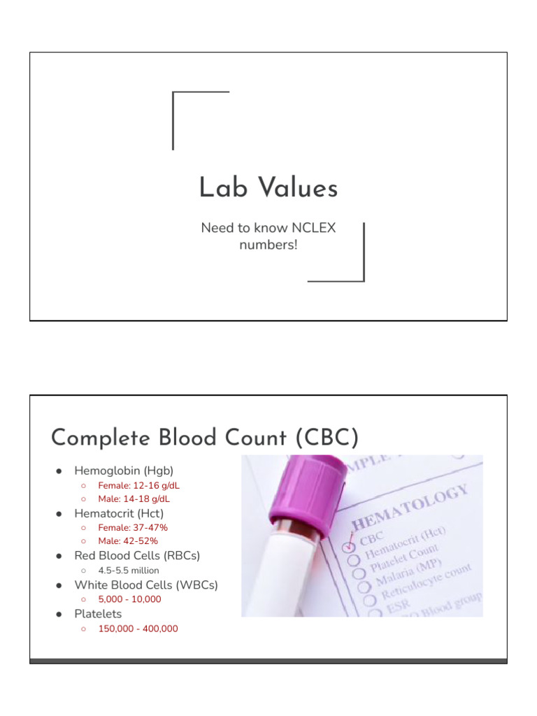 Essential Lab Values for NCLEX Success | PDF | Coagulation | Clinical ...
