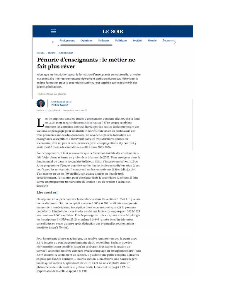 Article Le Soir Formation Enseignants | PDF