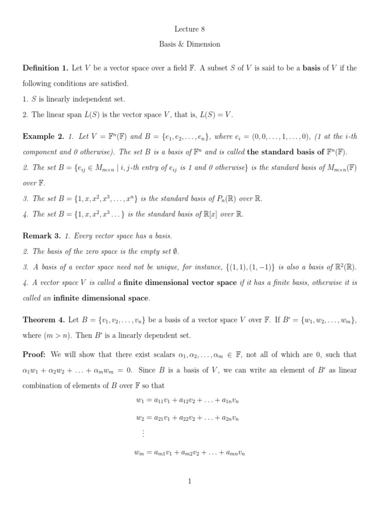 Lecture_8 | PDF | Basis (Linear Algebra) | Vector Space