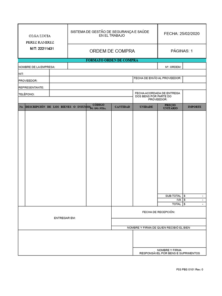 Orden de Compra para Seguridad Laboral | PDF