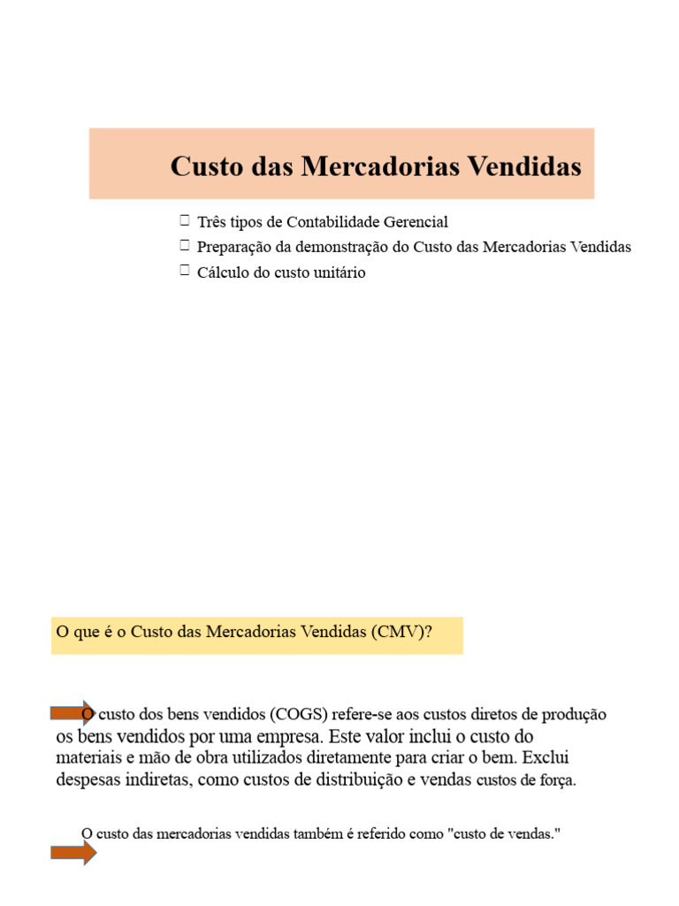 Custo das Mercadorias Vendidas: Cálculo e Métodos | PDF | Despesa ...