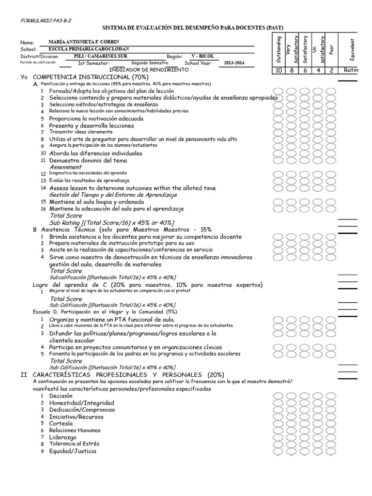 Evaluación del Desempeño Docente B-2 | PDF | Enseñando | Salón de clases