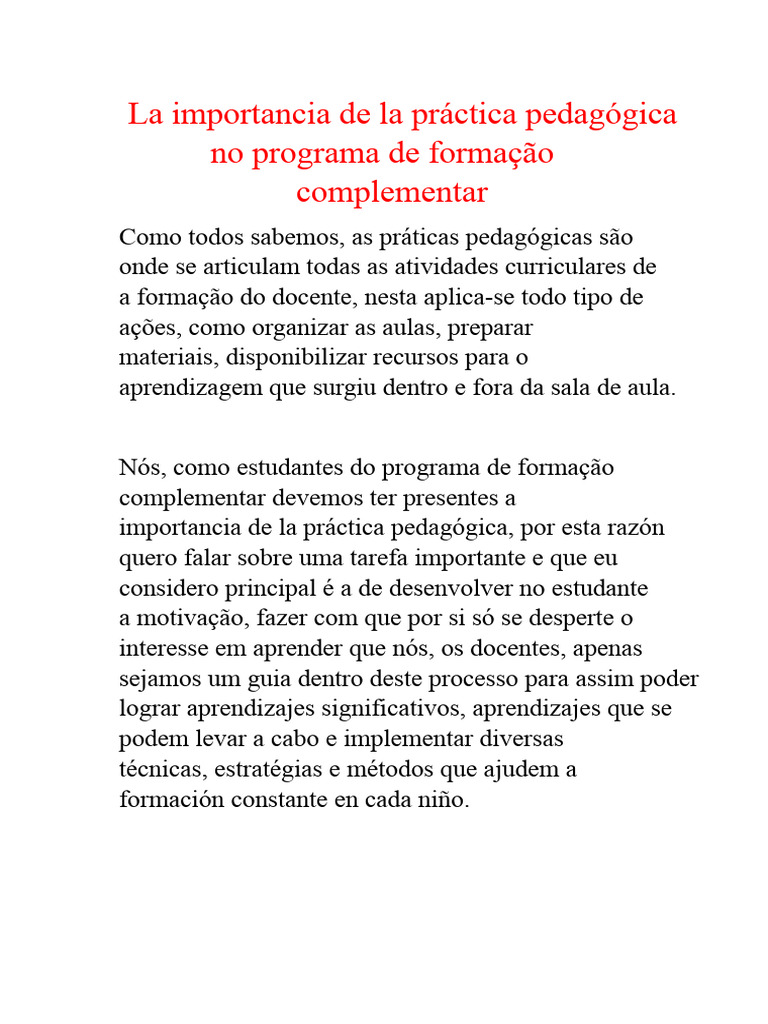 Importância da Prática Pedagógica na Formação | PDF