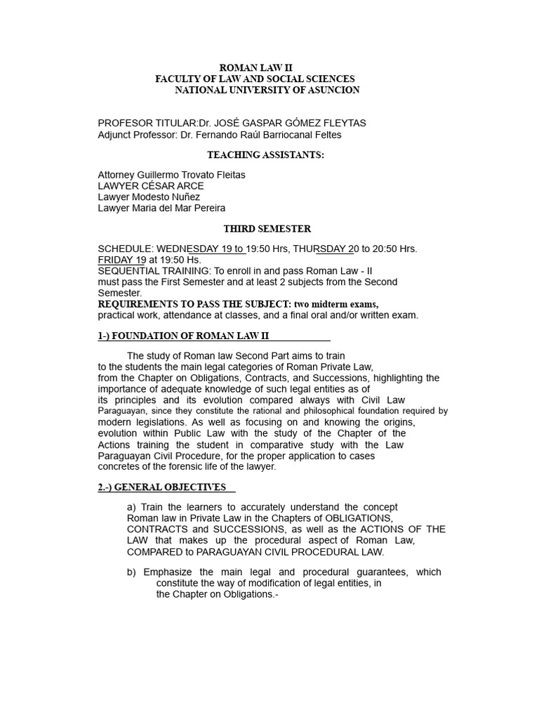 Roman Law II Course Overview and Objectives | PDF | Roman Law | Ancient ...