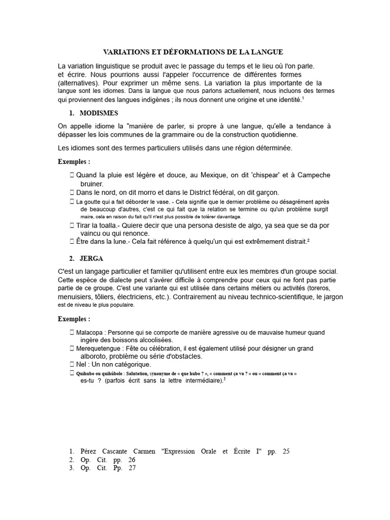Variations linguistiques et idiomes | PDF | Sociolinguistique ...