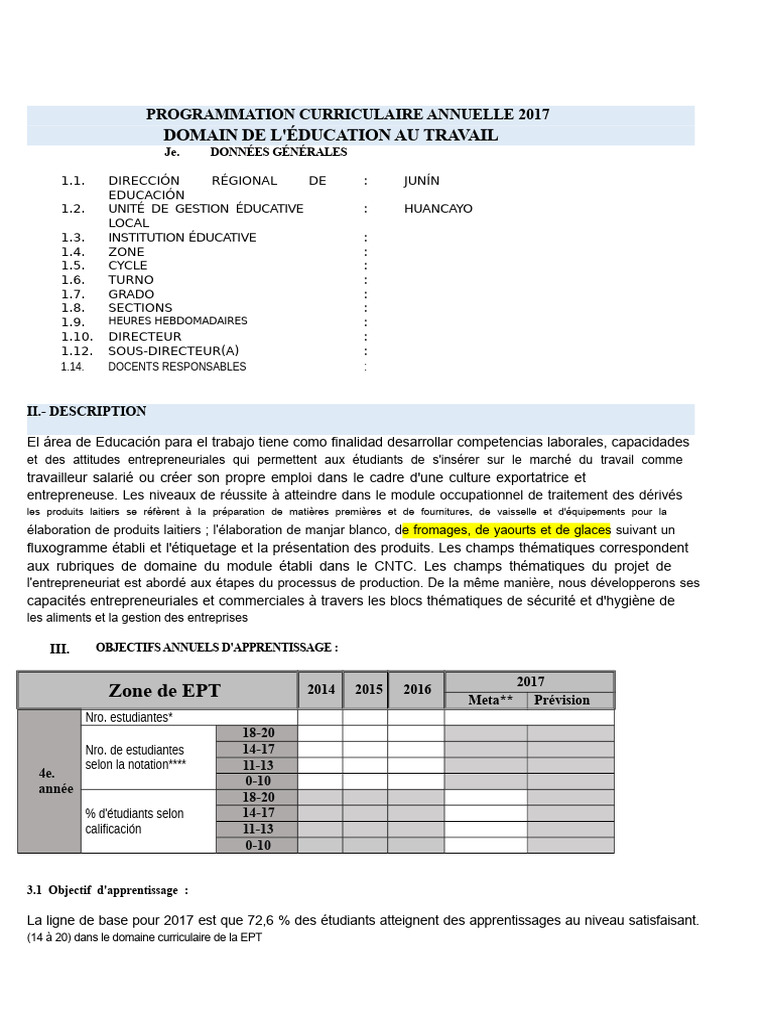 Programmation Annuelle Éducation au Travail 2017 | PDF | Développement ...