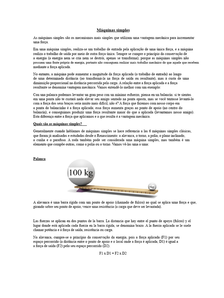 Entenda as Máquinas Simples e Compostas | PDF | Máquinas | Parafuso