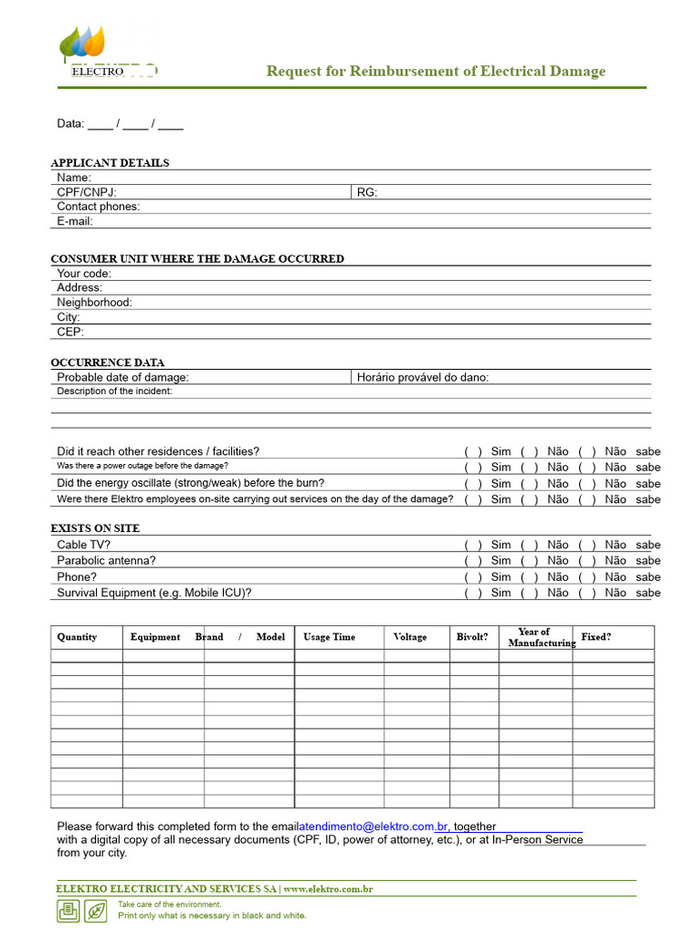 Electrical Damage Reimbursement Request | PDF