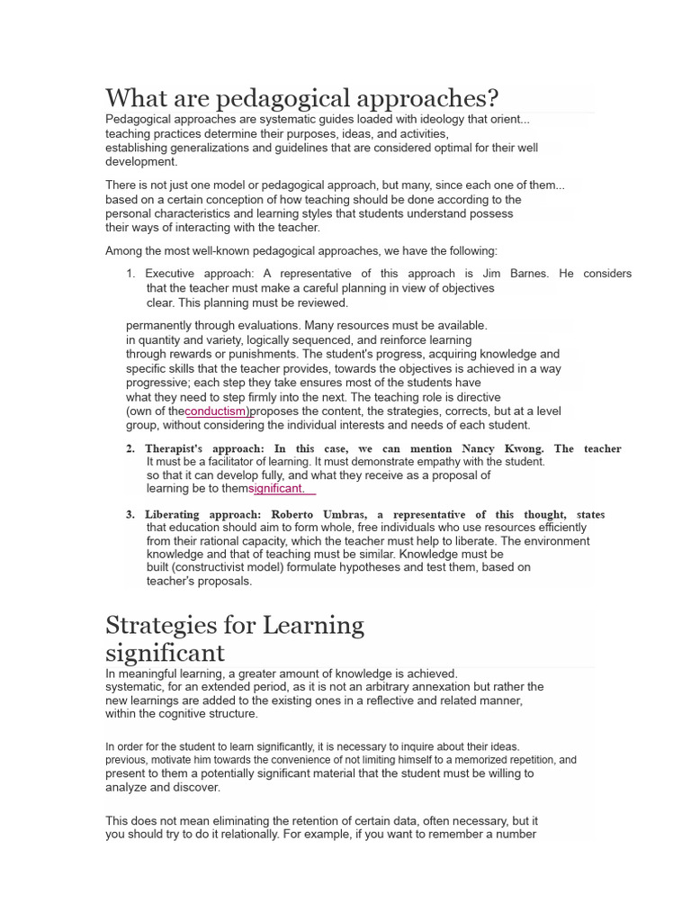 Overview of Pedagogical Approaches | PDF | Learning | Pedagogy