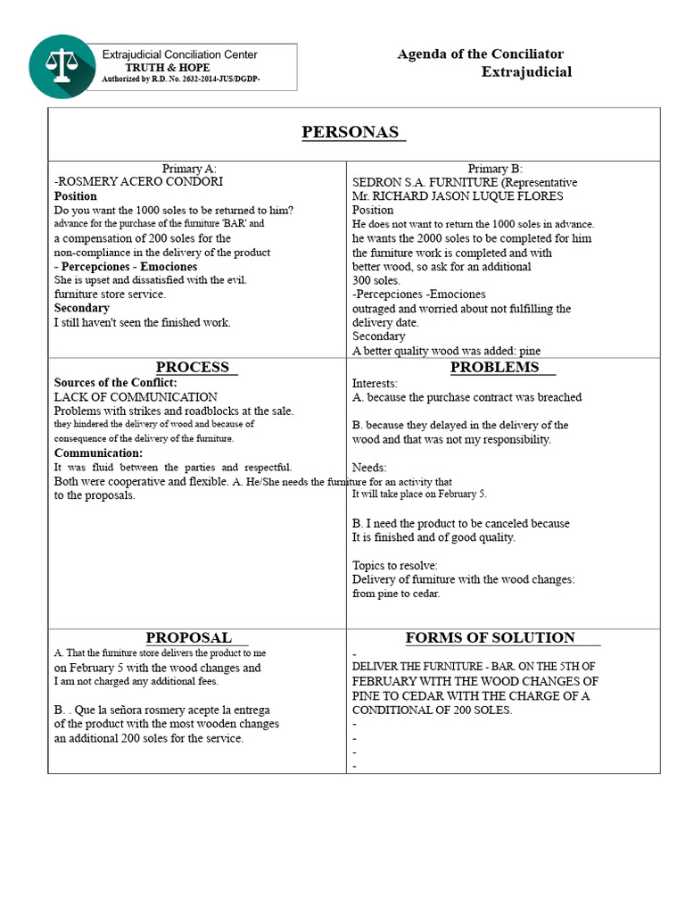 Extrajudicial Conciliation Case Summary | PDF