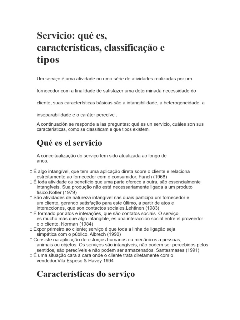 Características e Tipos de Serviços | PDF | Qualidade (negócios ...
