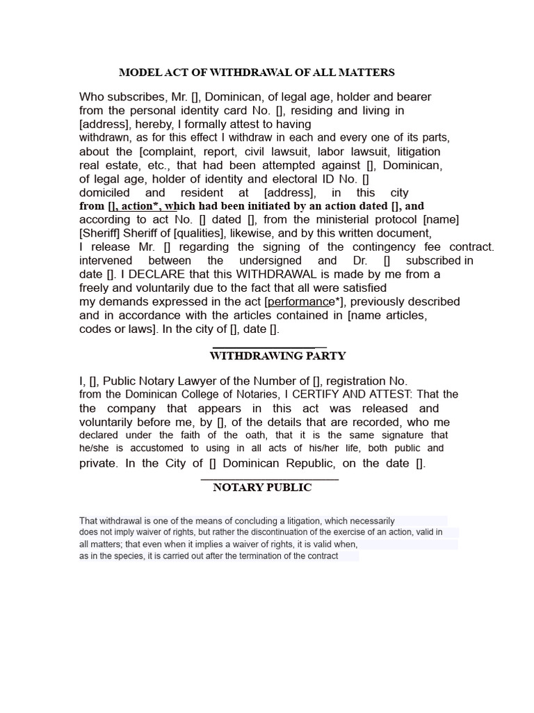 MODEL ACT OF WITHDRAWAL OF ALL MATTERS | PDF