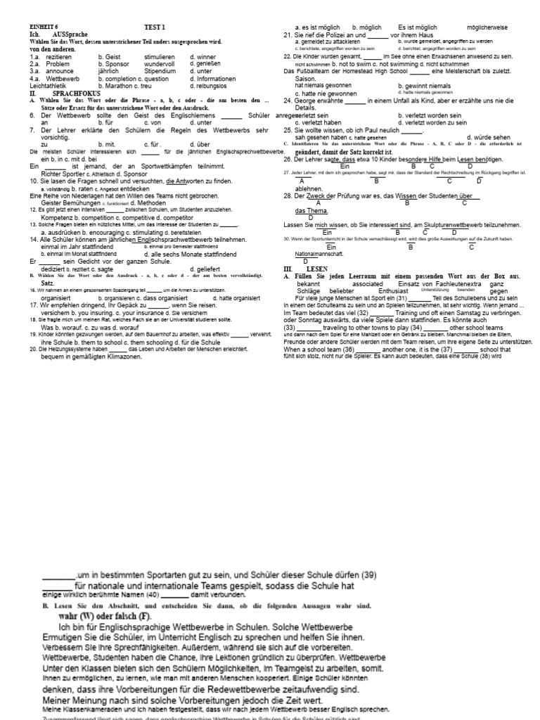 EINHEIT 6 - BT MLH 11 - Test 1 | PDF