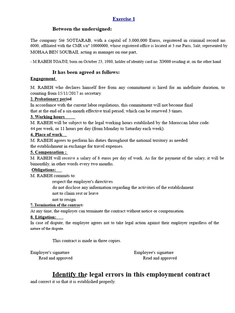 Employment Contract Review and Corrections | PDF
