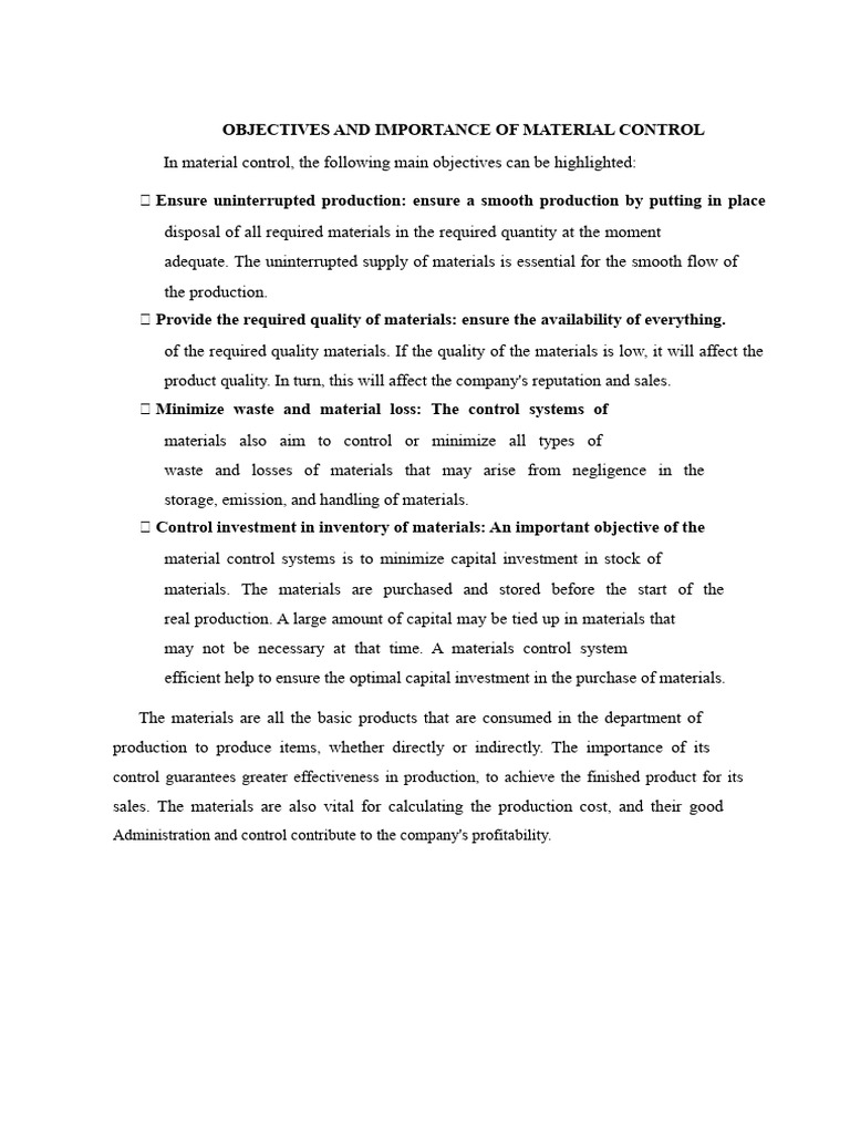Material Control Objectives and Principles | PDF | Inventory | Cost Of ...