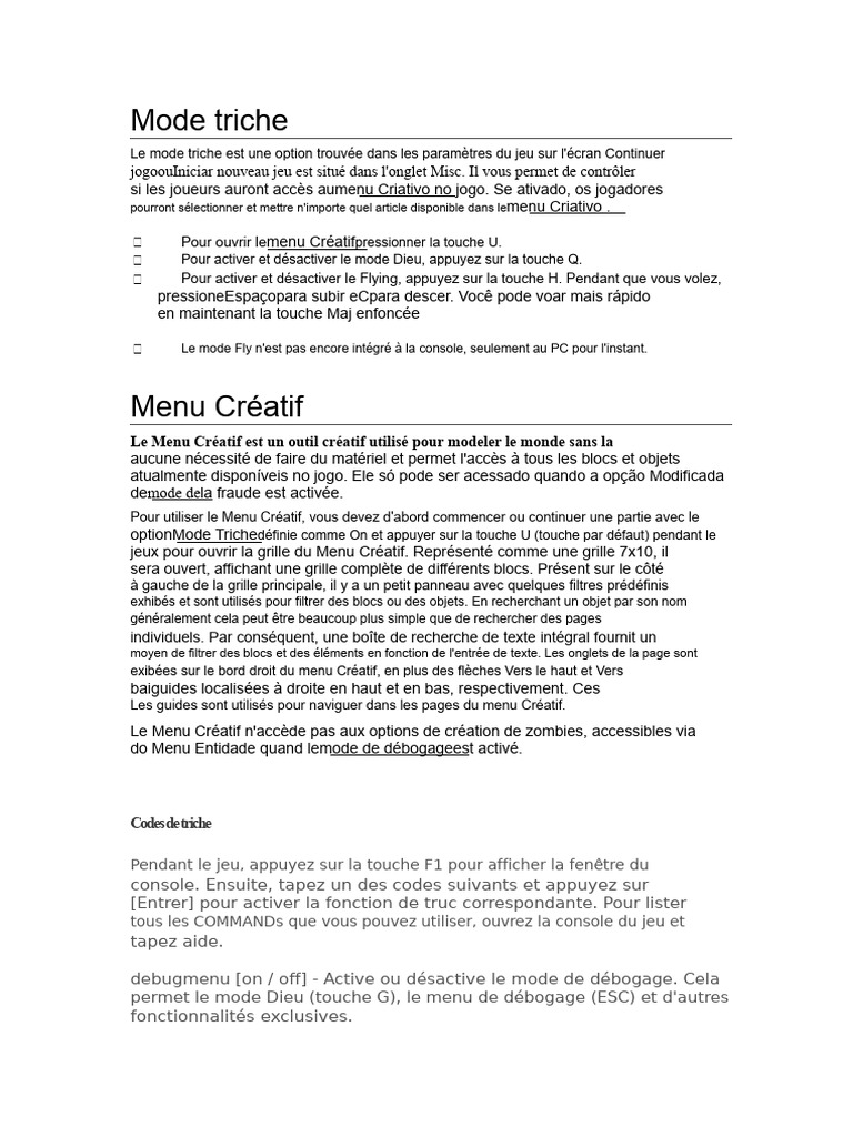 Guide du mode triche et menu créatif | PDF | Triche dans les jeux vidéo