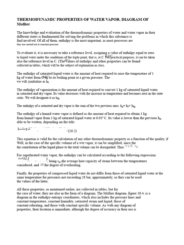 Thermodynamic Properties of Water Vapor | PDF | Enthalpy | Water