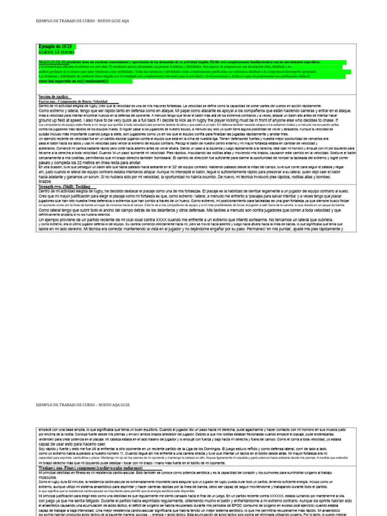Análisis de Fortalezas en Rugby GCSE | PDF | Aptitud física | Fútbol rugby