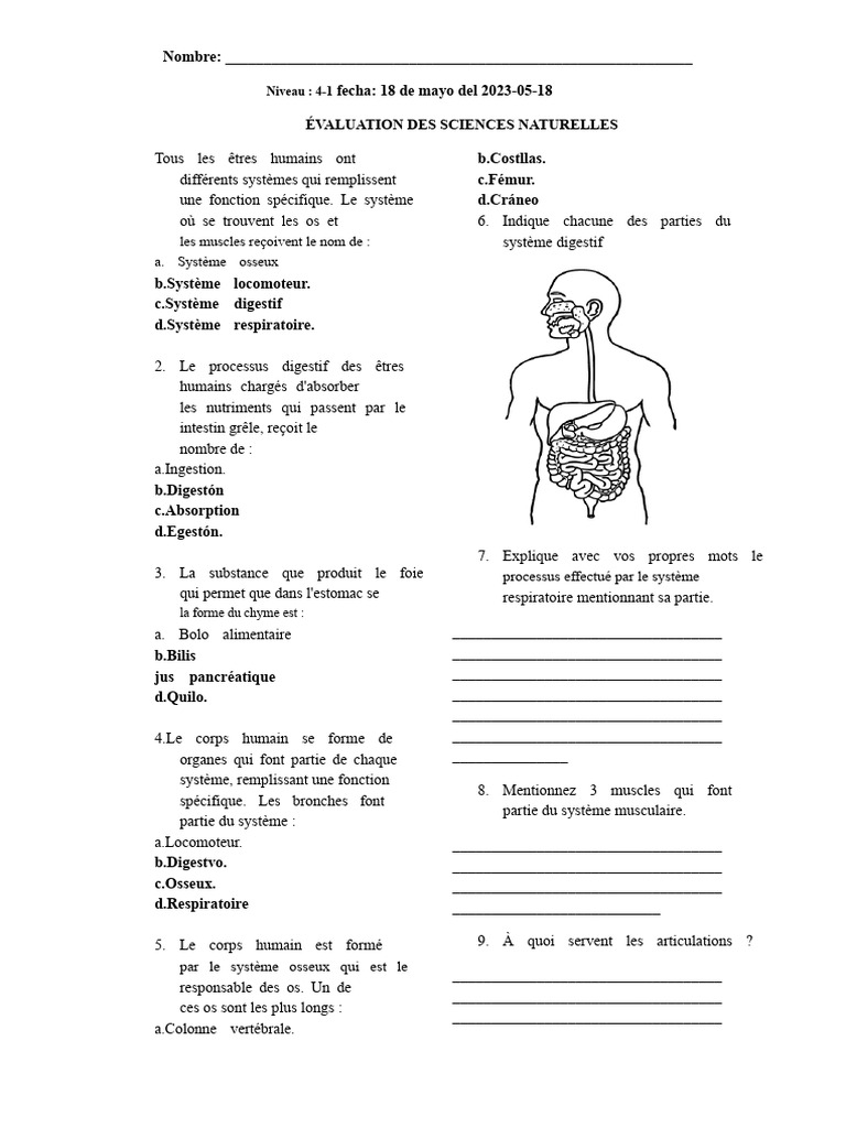 Évaluation des systèmes du corps humain | PDF | Tractus gastro ...