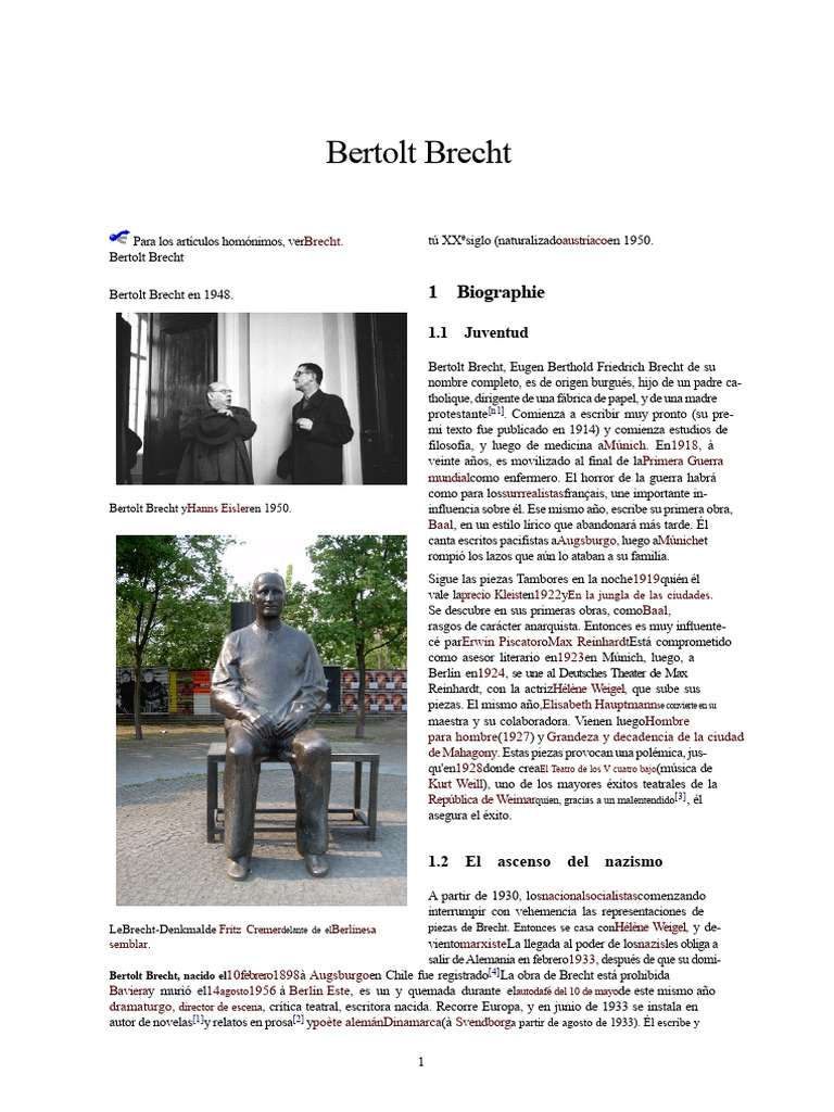 Biografía de Bertolt Brecht: Vida y Obra | PDF
