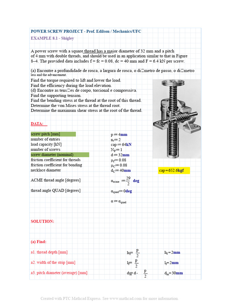 Power Screw Mechanics Analysis and Calculations | PDF | Screw | Stress ...