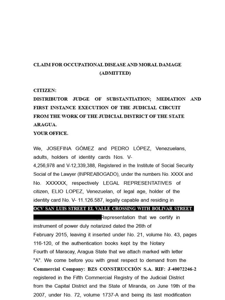 Occupational Disease Claim for Compensation | PDF | Anatomical Terms Of ...