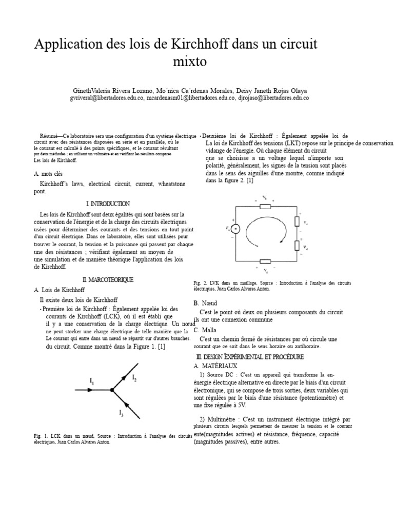 Application des lois de Kirchhoff en circuit | PDF | Tension électrique ...