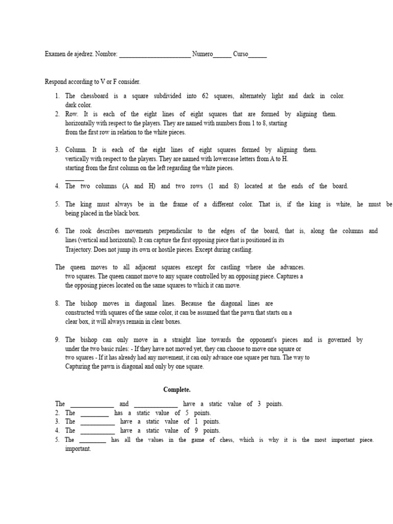 Chess Exam 1 | PDF | Chess Theory | Board Games