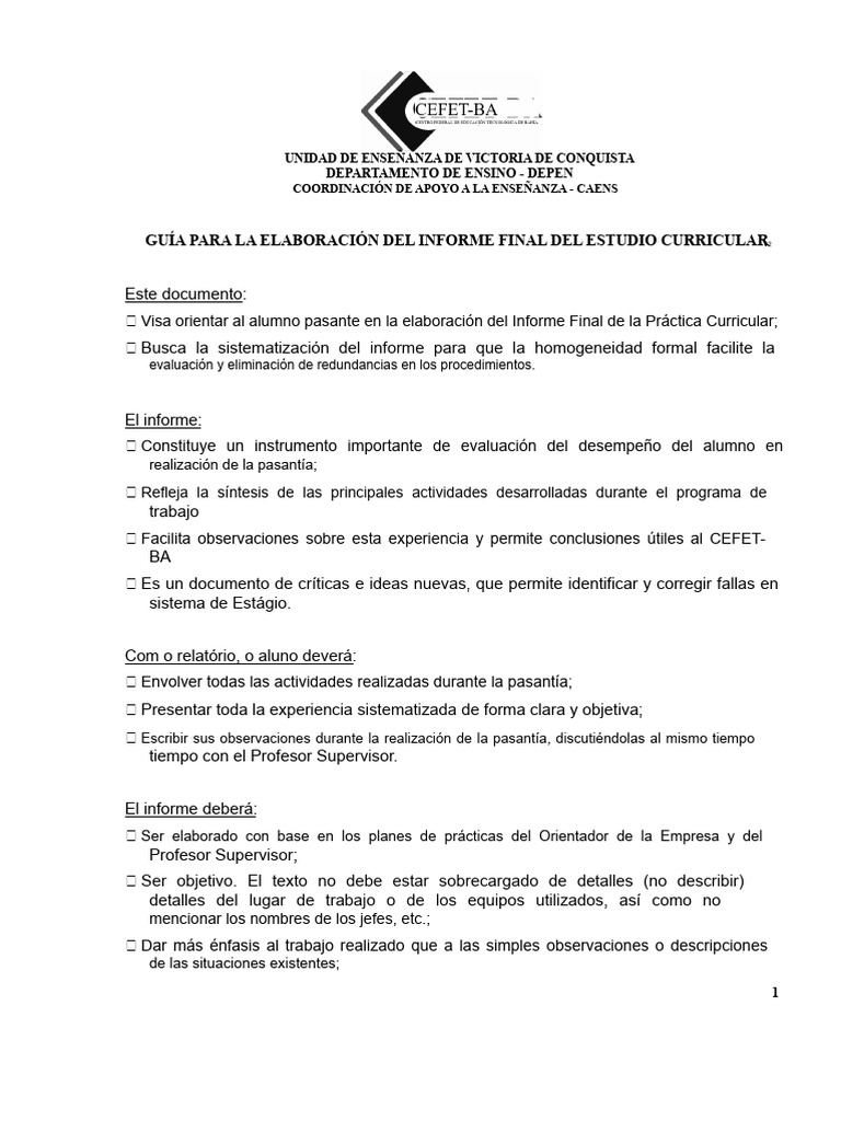 Guía para Informe Final de Práctica | PDF | Aprendizaje