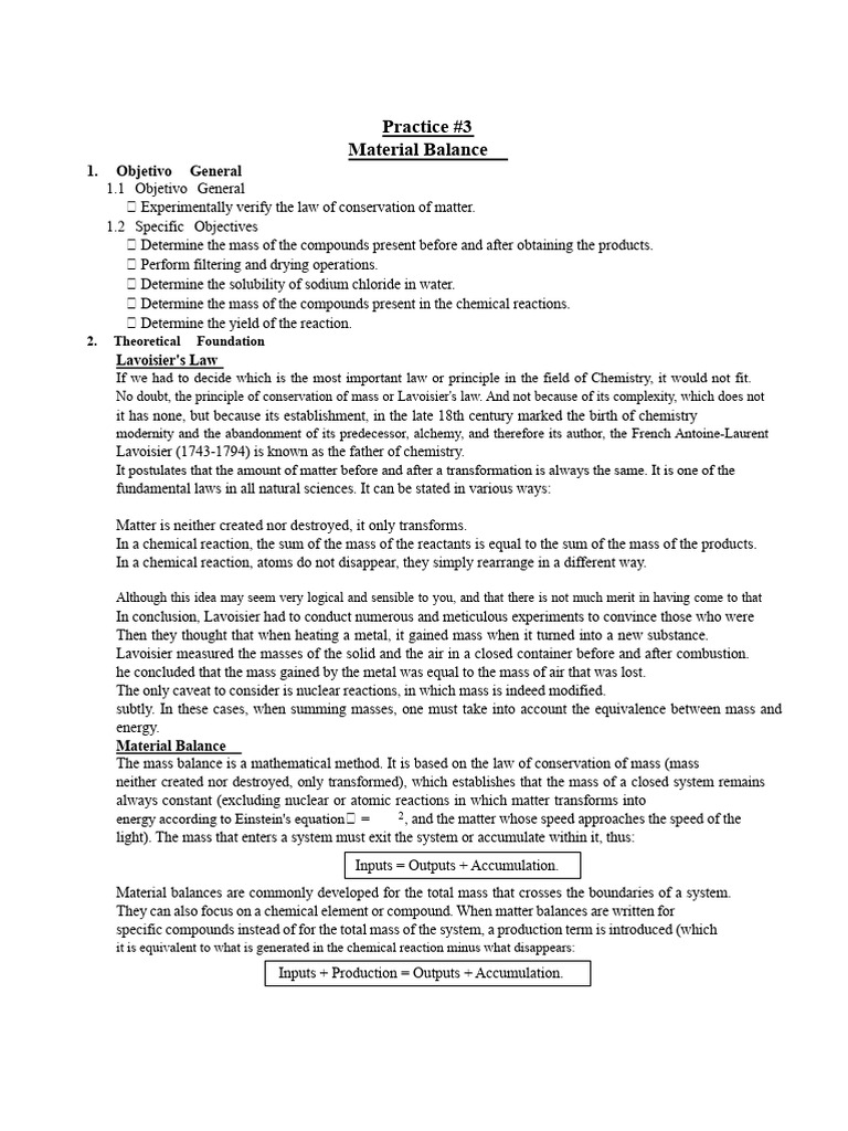 Material Balance in Chemical Reactions | PDF | Stoichiometry | Chemistry