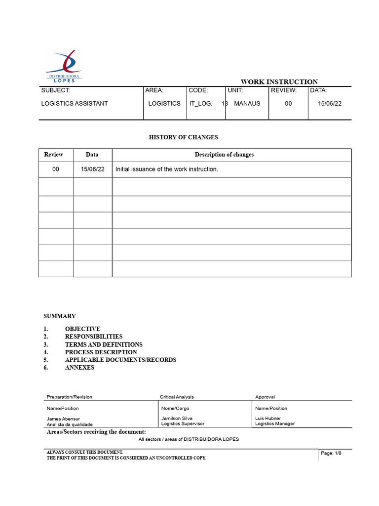 Logistics Assistant Work Instruction Guide | PDF | Logistics | Warehouse