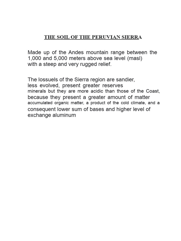 The Soil of The Peruvian Sierra | PDF