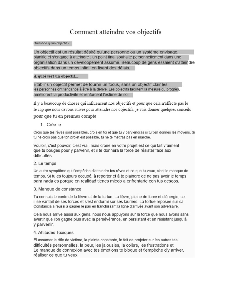 Atteindre vos objectifs : conseils pratiques | PDF