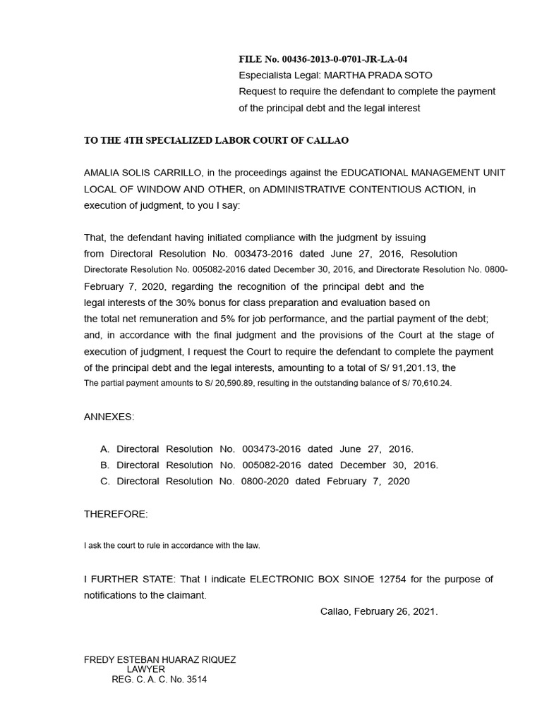 Request For Payment of Special Bonus For Class Preparation and ...