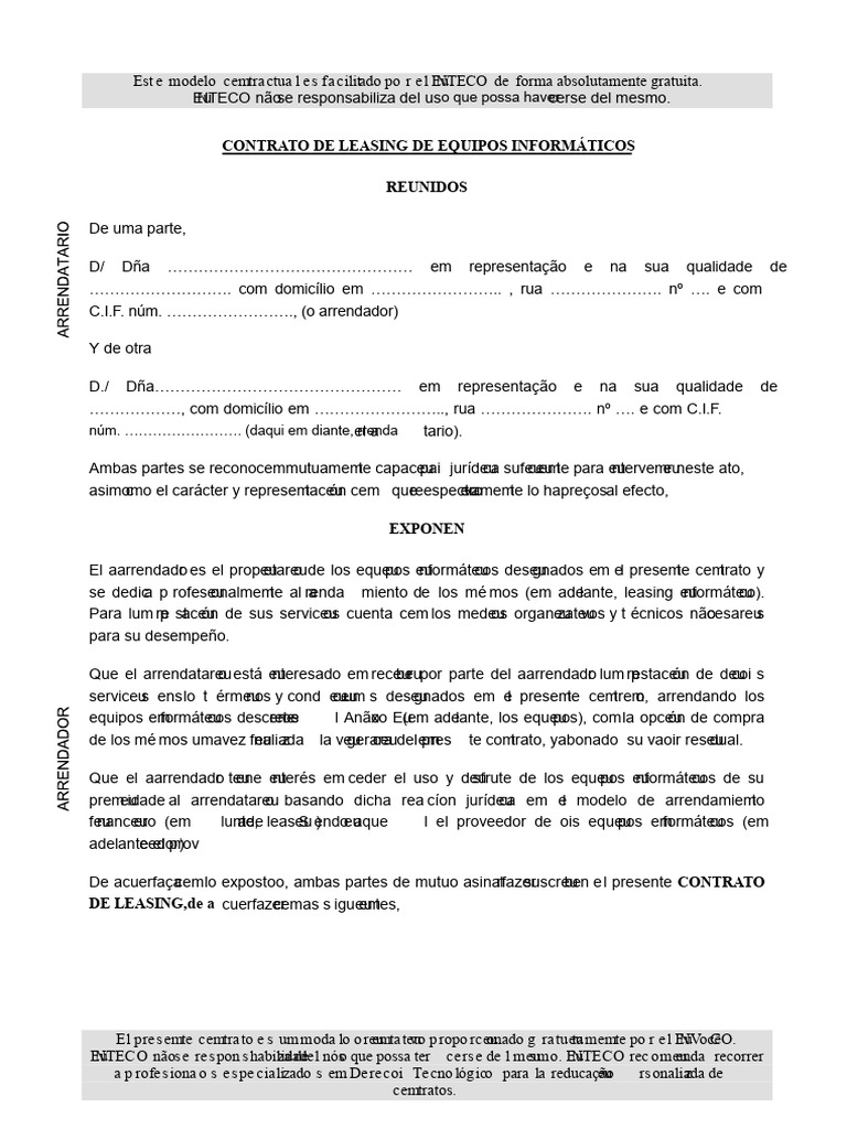 Contrato de Leasing Informático | PDF | Capital financeiro | Aluguel