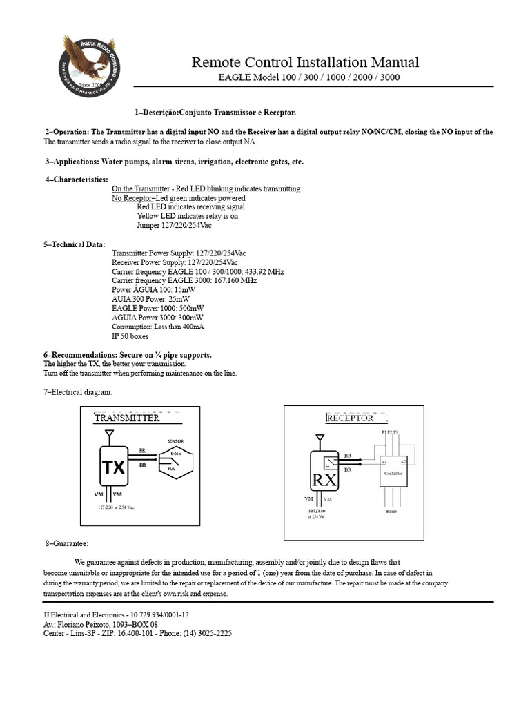 Installation Manual Remote Control Eagle 100 300 1000 2000 3000 | PDF
