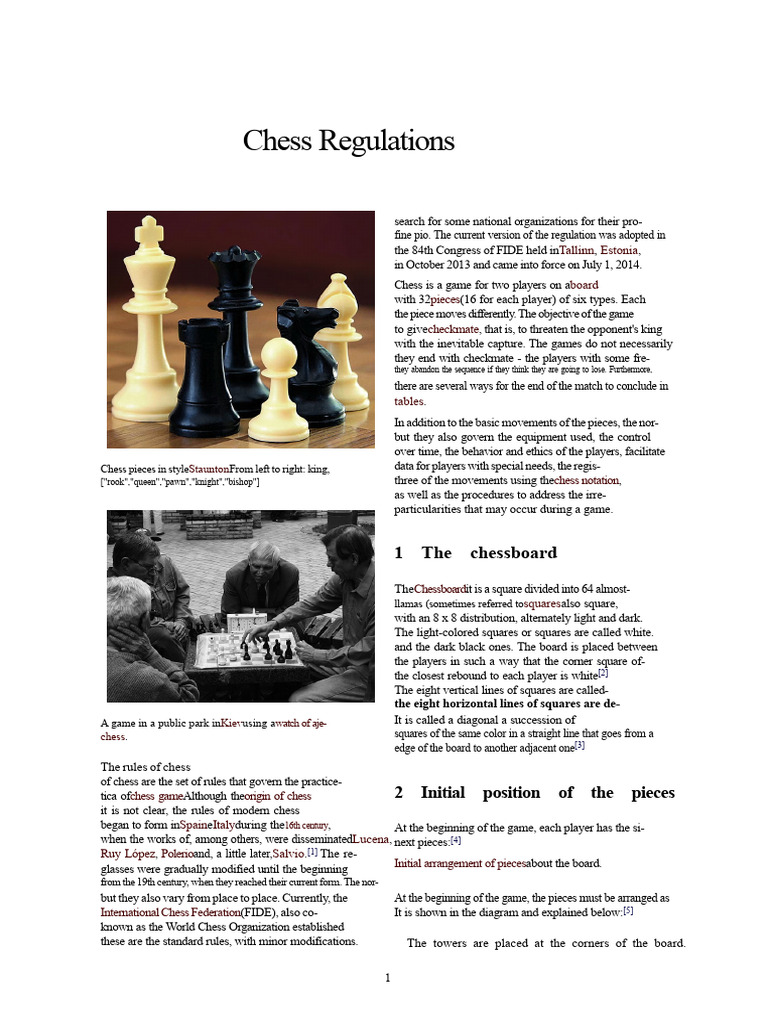 Chess Game Rules and Regulations | PDF | Chess Theory | Competitive Games