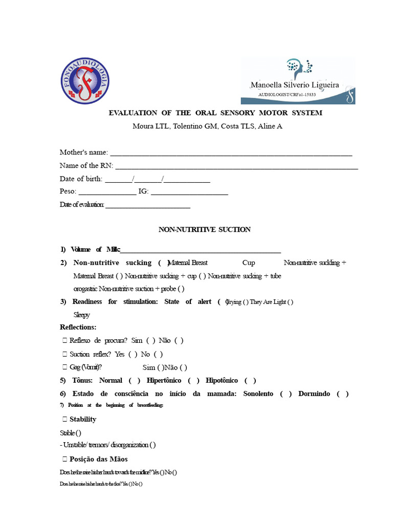 Evaluation of The Oral Sensorimotor System | PDF | Breastfeeding ...