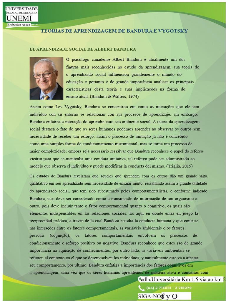 Teorias de Aprendizagem: Bandura e Vygotsky | PDF | Aprendizado ...