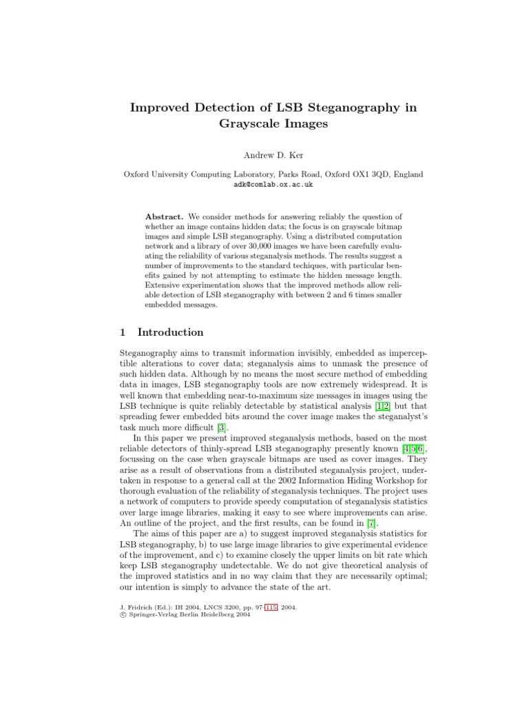 Improved Detection of LSB Steganography in Grayscale Images | PDF ...