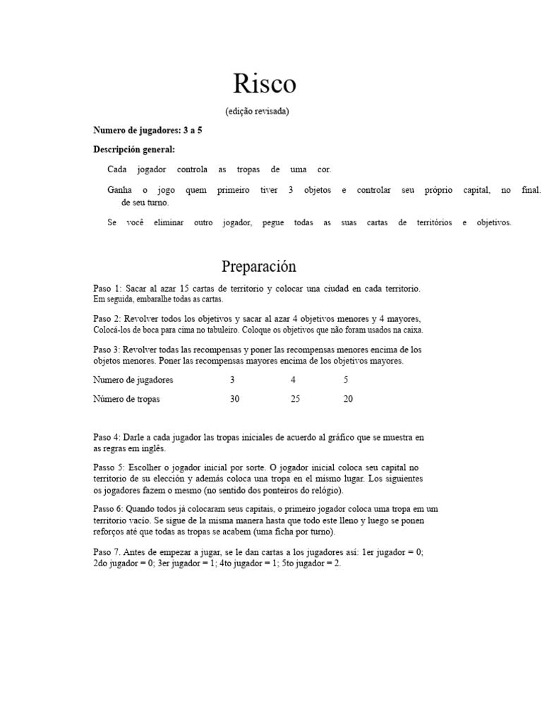 Regras do Jogo Risco: Como Jogar | PDF